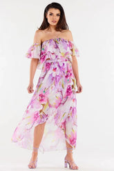 awama long, asymmetrical chiffon skirt with elastic lining Adomoo