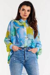 awama oversize chiffon Long sleeve shirt  Adomoo