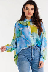 awama oversize chiffon Long sleeve shirt  Adomoo