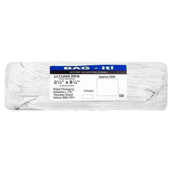 Bag It, White Sulphite Bags 10" x 10", 8.5" x 8.5" Strung Approx 1000  Adomoo
