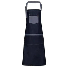 Bib Apron Contrast Denim Black, Indigo Color Adomoo