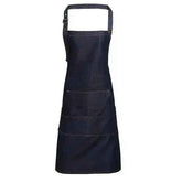 Bib Apron Denim Jeans Stitch Black, Indigo Adomoo