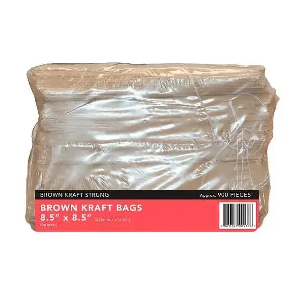 Brown Kraft Flat Bags Strung 8.5" x 8.5"  Adomoo