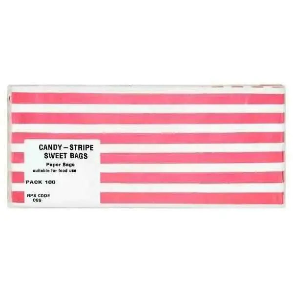 Candy Pink Striped Sweet Bags x 100  Adomoo