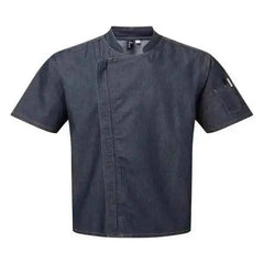 Chef Jacket Short Sleeve Denim Black and Indigo Adomoo