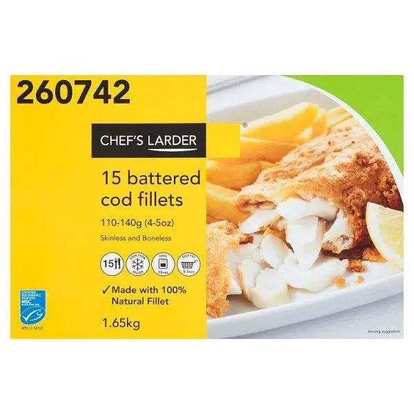 Chefs Larder 15 Battered Cod Fillets 1.65kg  Adomoo