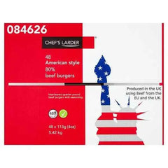 Chefs Larder 48 American Style 80% Beef Burgers 5.42kg  Adomoo