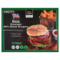 Chefs Larder Premium 6oz Gourmet 90% Steak Burgers 5.1kg  Adomoo