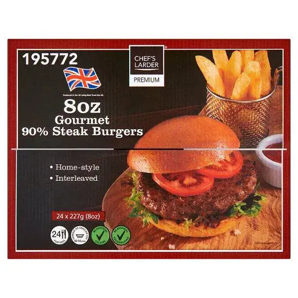 Chefs Larder Premium 8oz Gourmet 90% Steak Burgers 5.45kg  Adomoo