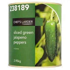 Chef's Larder Sliced Green Jalapeno Peppers in Brine 2.95kg (Drained Weight 1.68kg)  Adomoo