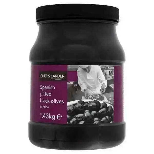 Chef's Larder Spanish Pitted Black Olives in Brine 1.43kg  Adomoo