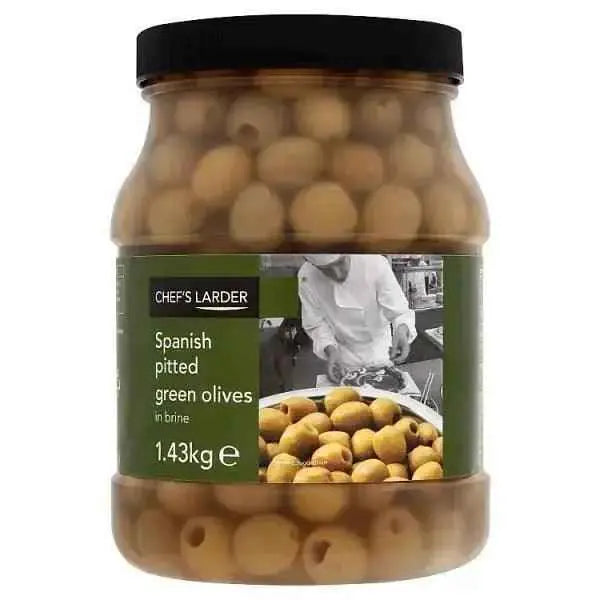 Chef's Larder Spanish Pitted Green Olives in Brine 1.43kg  Adomoo