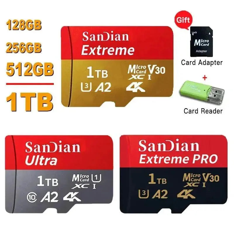 Class 10 mini sd memory card 128GB 512GB micro TF sd card 256GB 256GB 1TB Smart SD/TF cards for Phone/camera Give card reader Adomoo