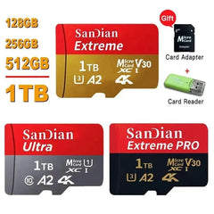 Class 10 mini sd memory card 128GB 512GB micro TF sd card 256GB 256GB 1TB Smart SD/TF cards for Phone/camera Give card reader Adomoo