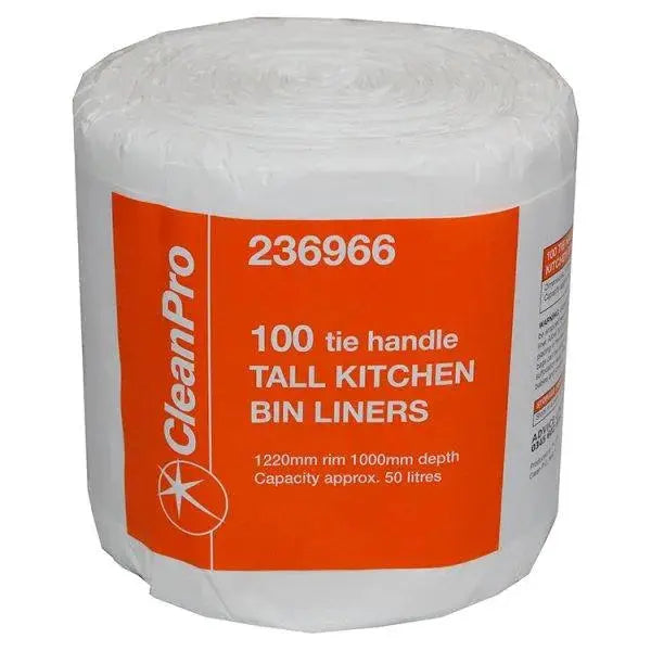 CleanPro 100 Tie Handle Tall Kitchen Bin Liners  Adomoo