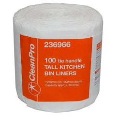 CleanPro 100 Tie Handle Tall Kitchen Bin Liners  Adomoo