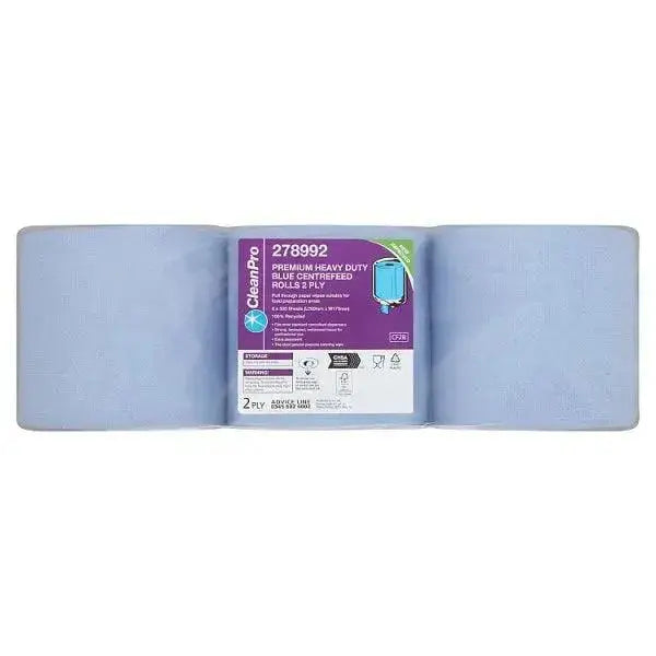 CleanPro Premium Heavy Duty Blue Centrefeed Rolls 2ply 6 Rolls  Adomoo
