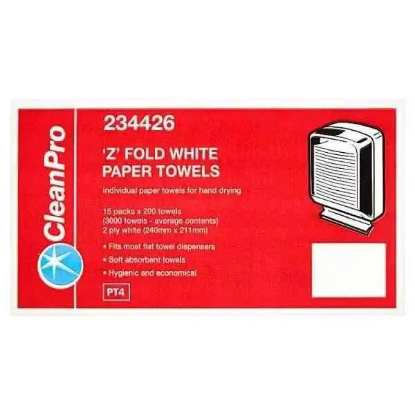 CleanPro Z Fold White Paper Towels 2 Ply 15 Packs 200 Towels  Adomoo