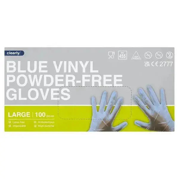 Clearly 100 Blue Vinyl Powder-Free Gloves Large Adomoo