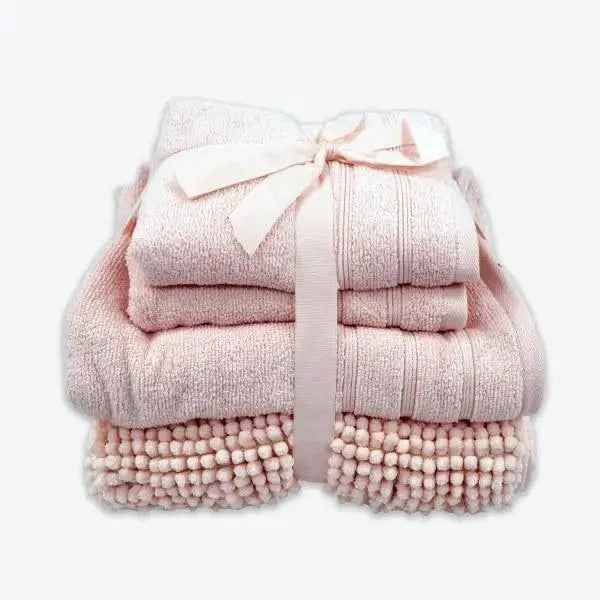 Coordinated Bobble Bath Mat & Towel Set - 4 Pack (Blush)  Adomoo
