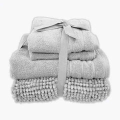 Coordinated Bobble Bath Mat & Towel Set - 4 Pack (Light Grey)  Adomoo