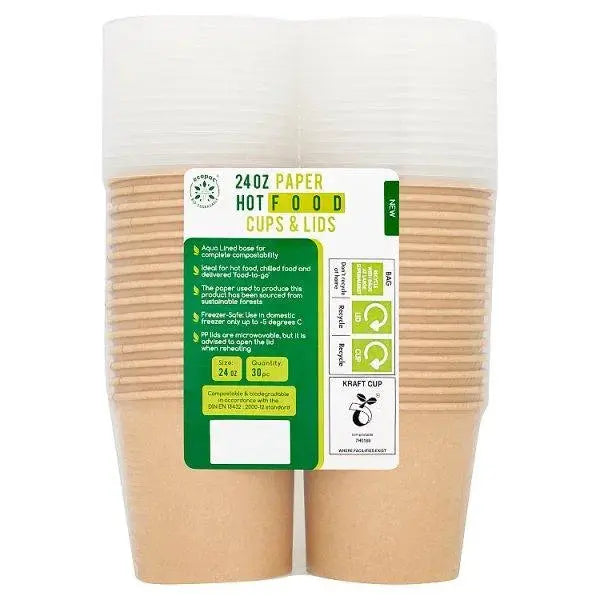 Ecopac 30 Paper Hot Food Cups & Lids 24oz  Adomoo