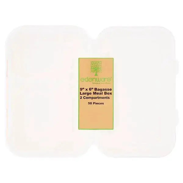 Edenware 9'' x 6" Bagasse Large Meal Box 50 Pieces  Adomoo