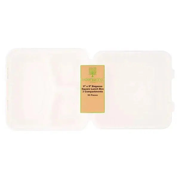 Edenware 9" x 9" Bagasse Square Lunch Box 50 Pieces  Adomoo