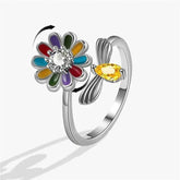 Exquisite Spinning Sunflower Bee Anxiety Ring For Women Adjustable Fidget Spinner Rings Wedding Jewelry Summer Design Anillos Adomoo