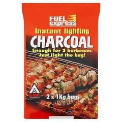 Fuel Express Instant Lighting Charcoal 2 x 1kg (2kg)  Adomoo