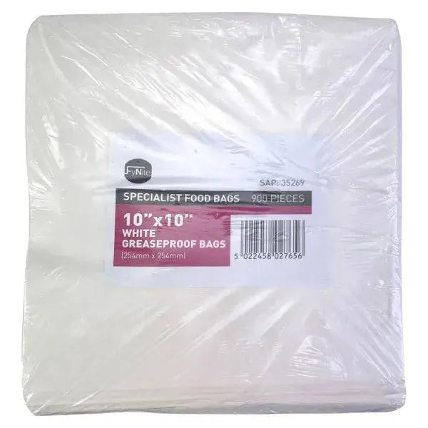 FyNite 10" x 10" White Greaseproof Bags 900 Pieces 254mm x 254mm  Adomoo