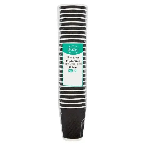 FyNite 25 Triple Wall Ripple Cups Black (Case of 20)  Adomoo