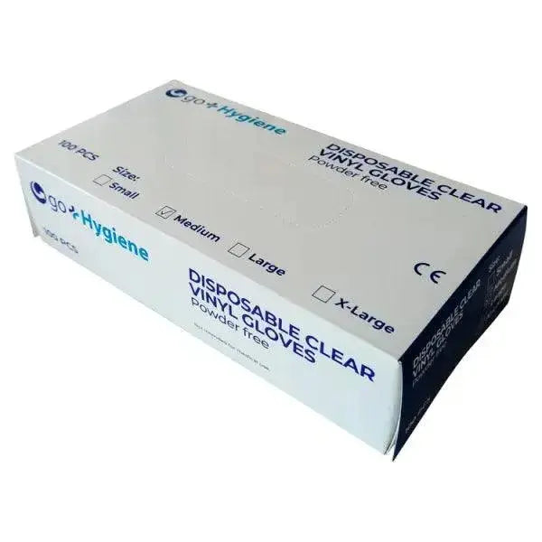 Go+Hygiene 100 Disposable Clear Vinyl Gloves Medium  Adomoo