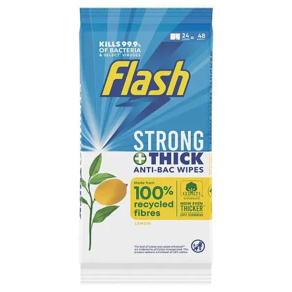 Flash Cleaning Wipes Antibacterial Lemon 24 Count (24 Large Wipes) (Case of 8)  Adomoo