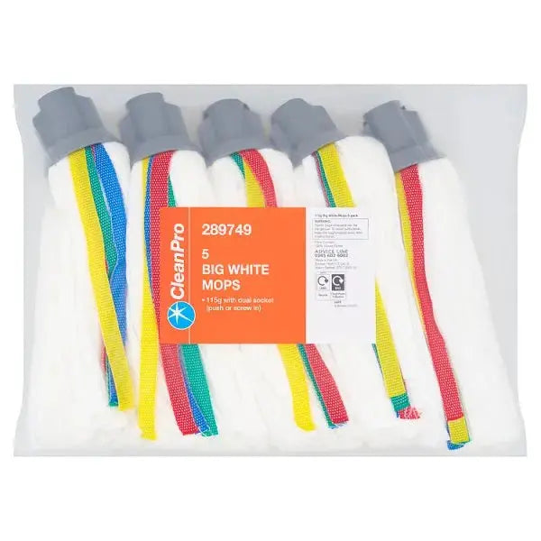 CleanPro 5 Big White Mops  Adomoo