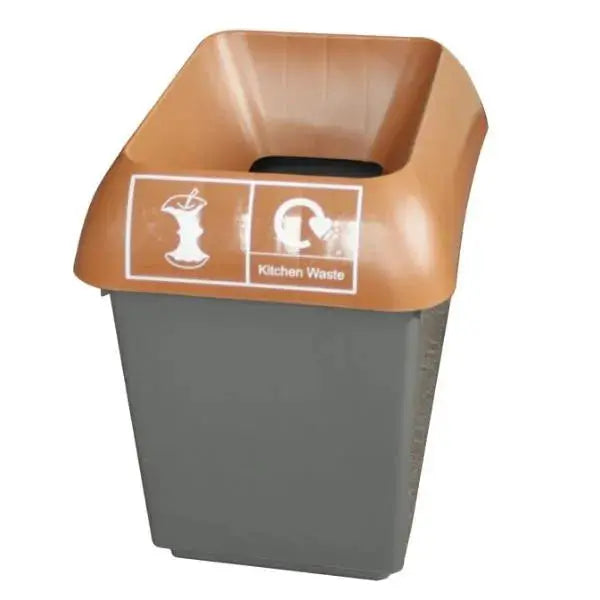 30L Recycling Bin with Brown Lid & Kitchen Waste Logo  Adomoo