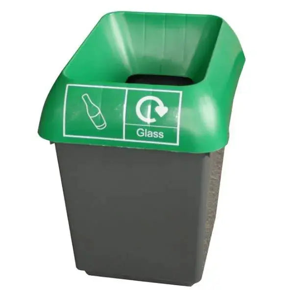 30L Recycling Bin with Green Lid & Glass Logo  Adomoo