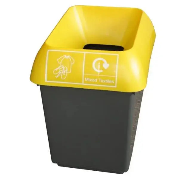 30L Recycling Bin with Yellow Lid & Textiles Logo  Adomoo