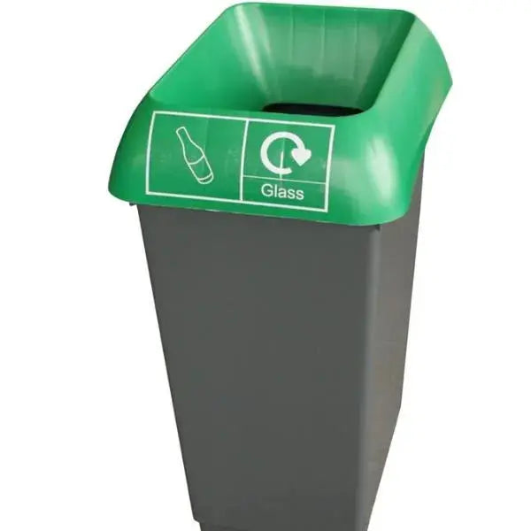 50L Recycling Bin with Green Lid & Glass Logo  Adomoo