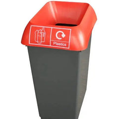 50L Recycling Bin with Red Lid & Plastics Logo  Adomoo