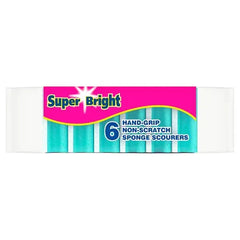Super Bright 6 Hand-Grip Non-Scratch Sponge Scourers  Adomoo
