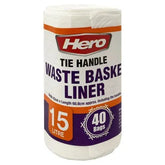 Hero 40 Tie Handle Waste Basket Liner Bags 15 Litre  Adomoo