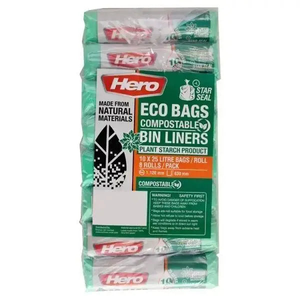 Hero Eco Bags Compostable Caddy Liners - 8 Rolls/Pack  Adomoo