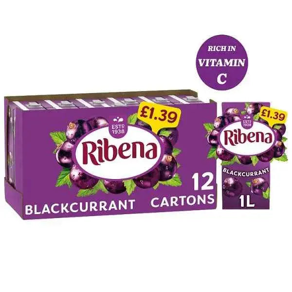Ribena Blackcurrant Juice Drink 1L Carton (Case of 12)  Adomoo
