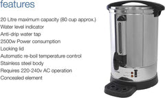 Lloytron Stainless Steel Hot Water Urn 20Ltr  Adomoo