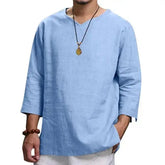 Men's V-Neck T-Shirt - Men's Cotton Linin Breathable Solid Colour Light Blue V-Neck T-Shirt Adomoo