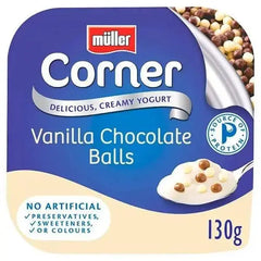 Muller Corner Vanilla Yogurt with Chocolate Balls 130g Adomoo