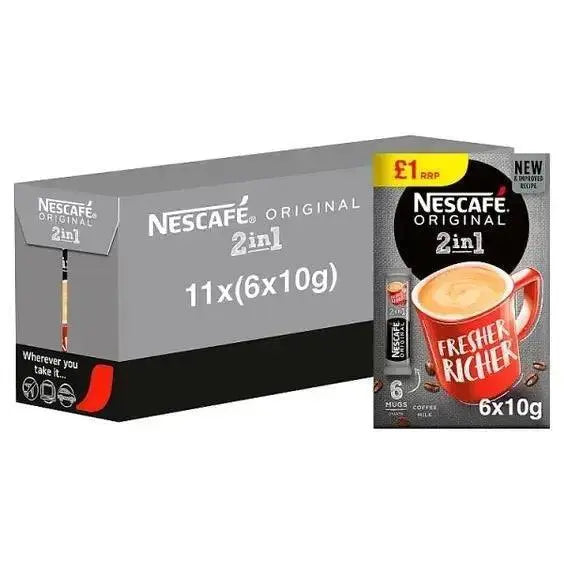 Nescafe Original 2in1 Instant Coffee, 6 sachets x 10g (Case of 11) Adomoo