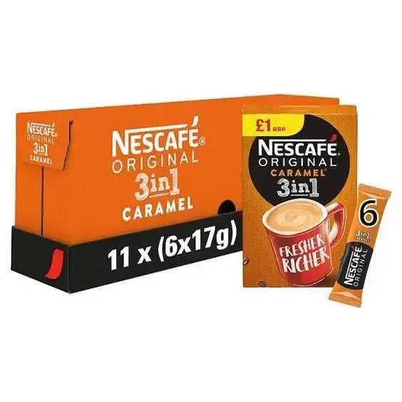 Nescafe Original 3in1 Caramel Instant Coffee, 6 sachets x 17g (Case of 11) Adomoo