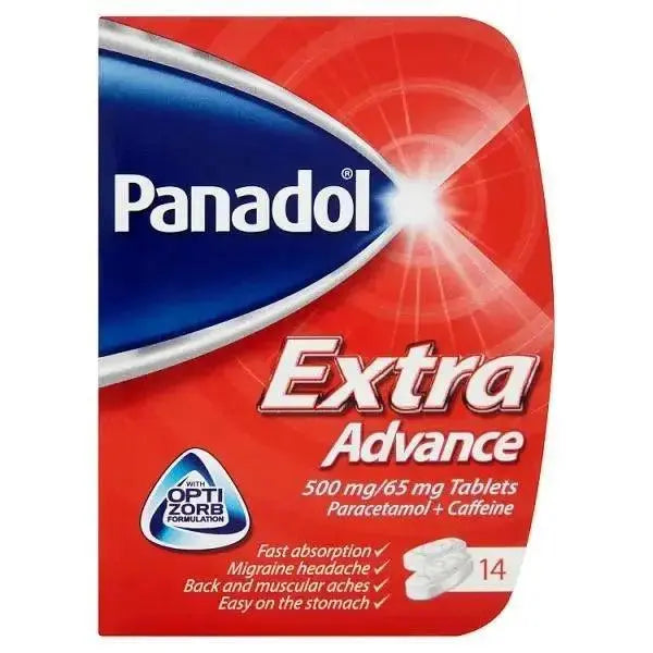 Panadol Paracetamol Caffeine Pain Relief Tablets 500mg-65mg Extra Advance 14s (Case of 12) Adomoo